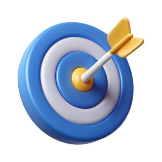Dart arrow hit the center of target. Business finance target, goal of success, target achievement concept. 3d vector icon. Cartoon minimal style.